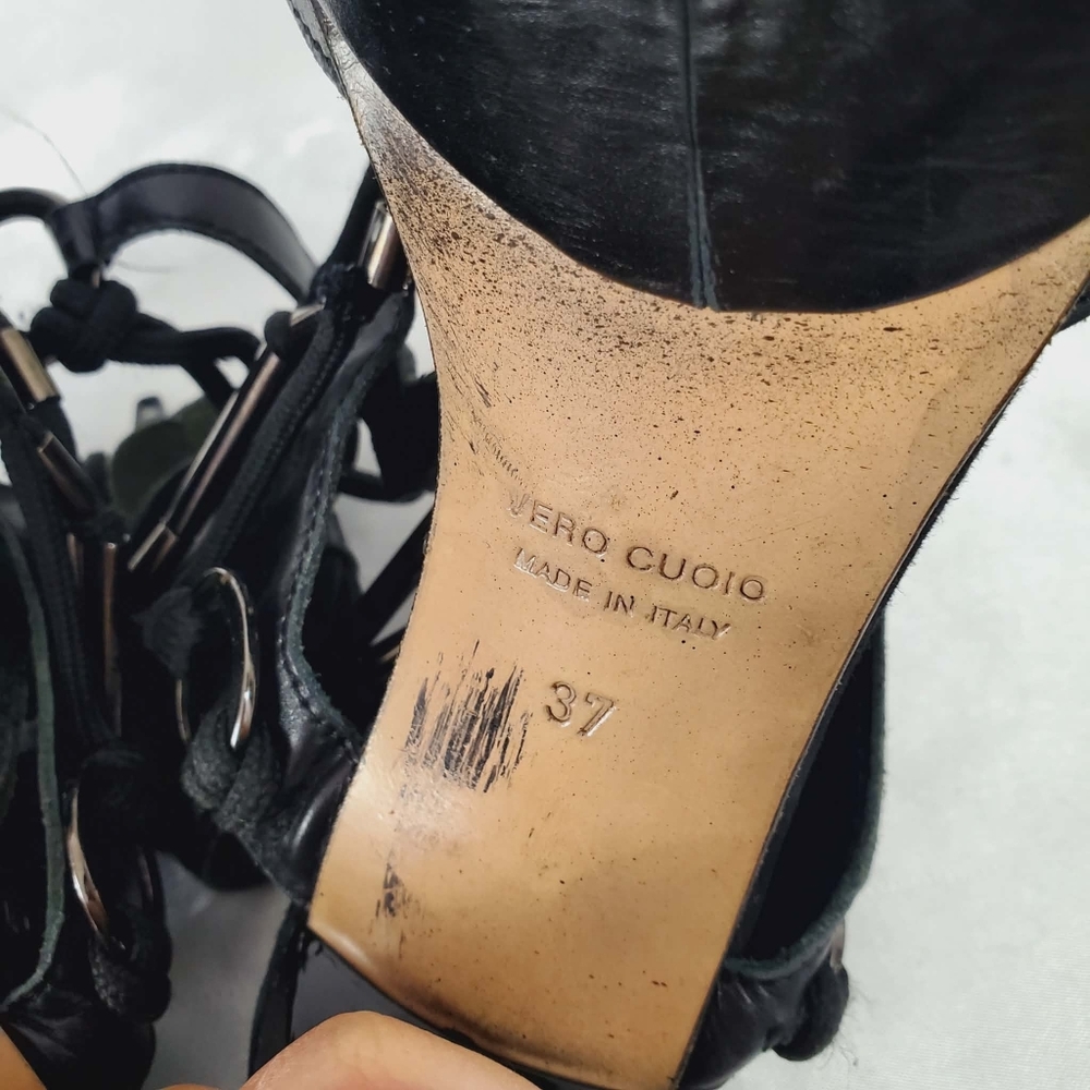 Spaziomoda Black Ankle Strap Heel Sandal Made In Italy 37 - Picture 10 of 16